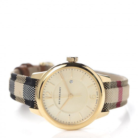  Shop Authentic Burberry Classic Champagne Gold Dial Horseferry Leather Strap Watch for Women - BU10104 - Luxxuri