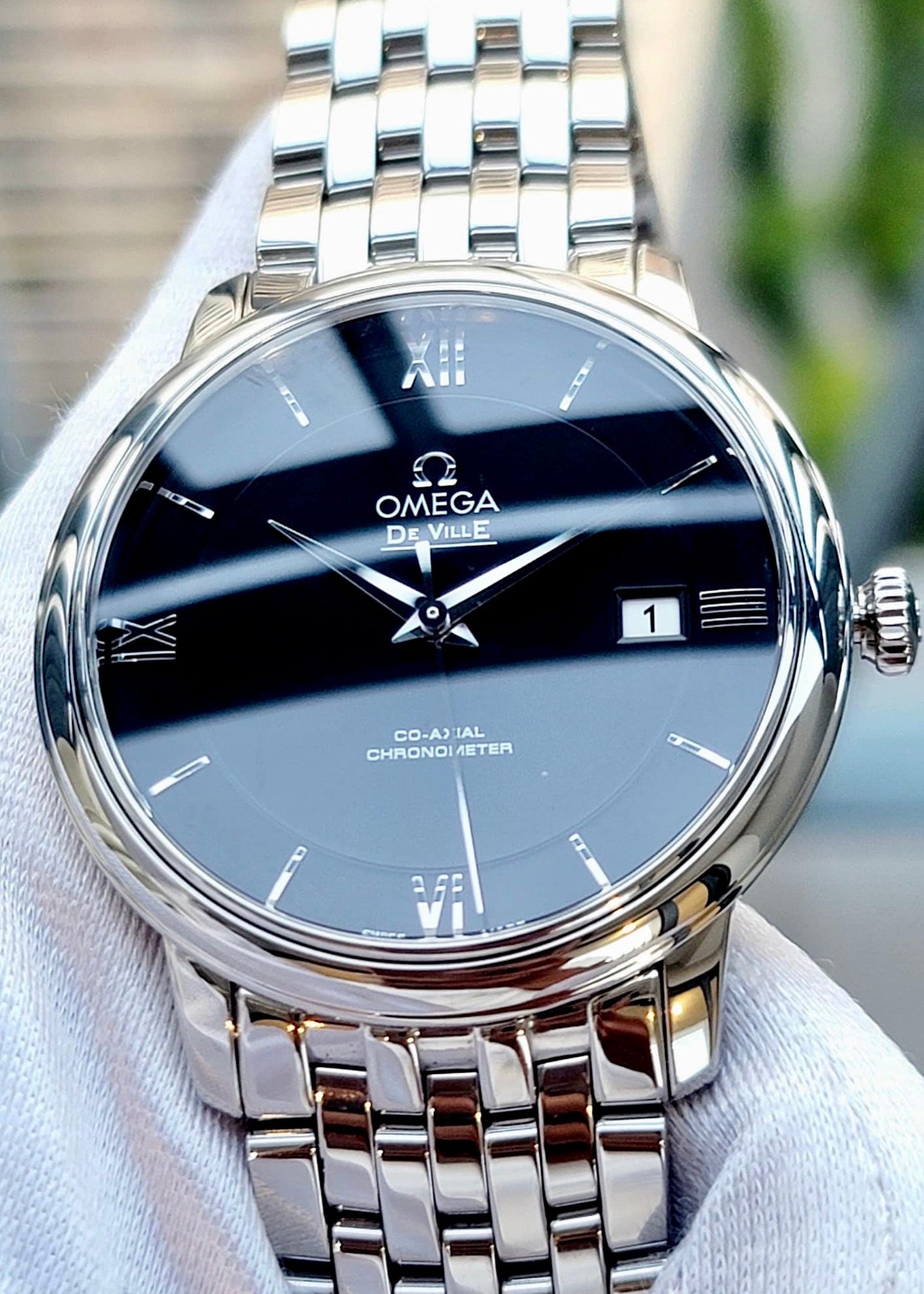  Shop Authentic Omega De Ville Prestige Co-Axial Black Dial Silver Steel Strap Watch for Men - 424.10.40.20.01.001 - Luxxuri