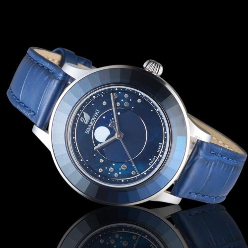  Shop Authentic Swarovski Octea Lux Moon Crystal Blue Dial Blue Leather Strap Watch for Women - 5516305 - Luxxuri
