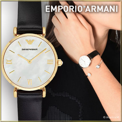 Shop Authentic Emporio Armani Gianni T-Bar Quartz Mother of Pearl Dial Black Leather Strap Watch For Women - AR1910 - Luxxuri