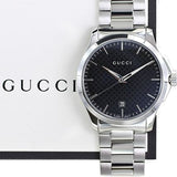  Shop Authentic Gucci G Timeless Black Dial Silver Steel Strap Unisex Watch - YA126457 - Luxxuri