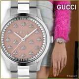  Shop Authentic Gucci G Timeless Quartz Pink Dial Silver Steel Strap Watch for Women - YA1265033 - Luxxuri