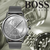  Shop Authentic Hugo Boss Architectural Grey Dial Grey Leather Strap Watch for Men - 1513570 - Luxxuri