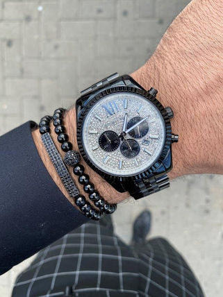 Michael Kors Lexington Chronograph Crystals Silver Dial Black Steel Strap Watch for Men - MK8605