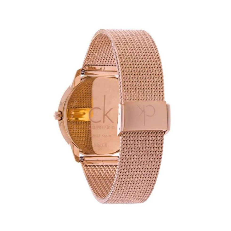 Calvin Klein Minimal Black Dial Rose Gold Mesh Bracelet Watch for Men - K3M2162Y