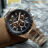  Shop Authentic Michael Kors Layton Chronograph Black Dial Rose Gold Steel Strap Watch For Men - MK8824 - Luxxuri
