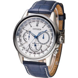  Shop Authentic Citizen Eco Drive Calendrier White Dial Blue Leather Strap Watch For Men - BU2020-11A - Luxxuri
