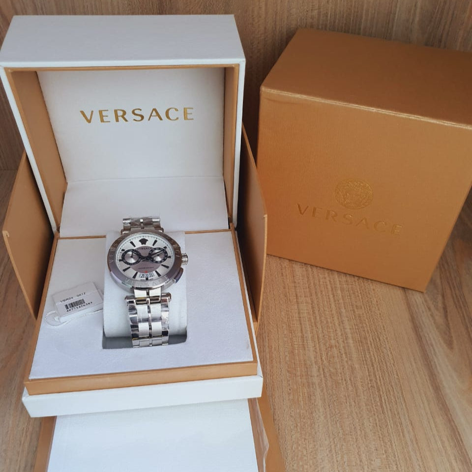  Shop Authentic Versace Aion Chronograph White Dial Silver Steel Strap Watch for Men - VBR040017 - Luxxuri