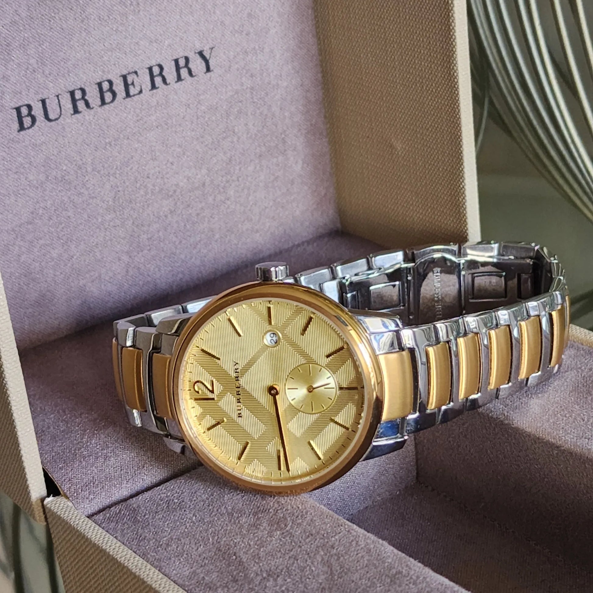  Shop Authentic Burberry The Classic Gold Dial Two Tone Steel Strap Watch for Men - BU10011 - Luxxuri
