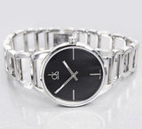  Shop Authentic Calvin Klein Stately Black Dial Silver Steel Strap Watch for Women - K3G23121 - Luxxuri