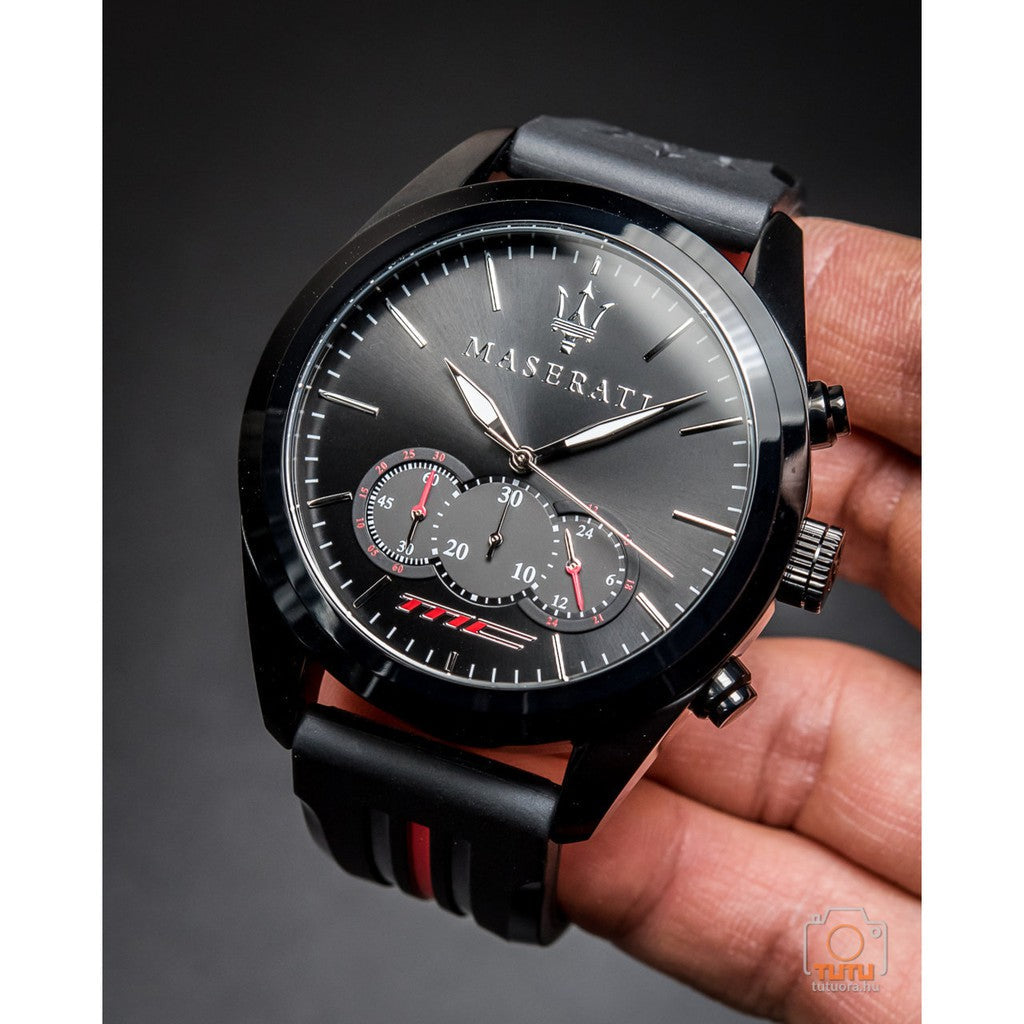 Shop Authentic Maserati Traguardo Chronograph Black Dial Black Rubber Strap Watch For Men - R8871612004 - Luxxuri