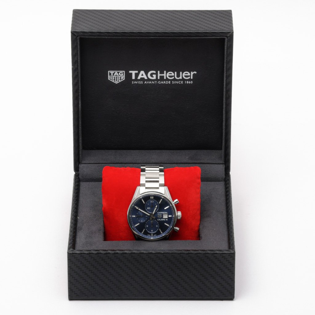  Shop Authentic Tag Heuer Carrera Chronograph 41mm Blue Dial Silver Steel Strap Watch for Men - CBK2112.BA0715 - Luxxuri