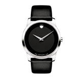  Shop Authentic Movado Museum Black Dial Black Leather Strap Watch For Men - 606502 - Luxxuri