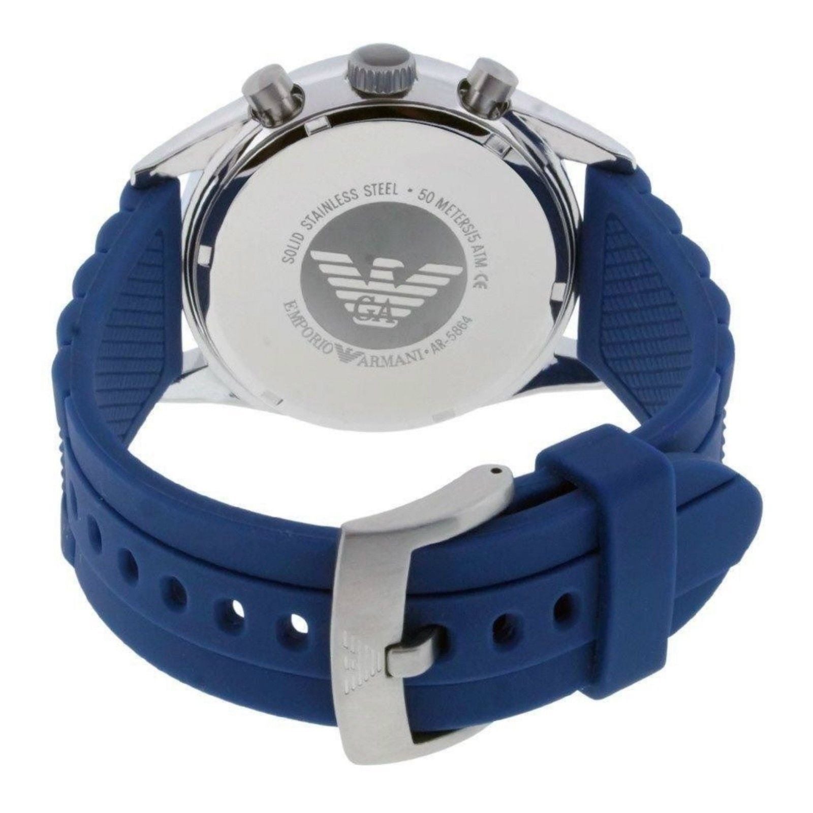  Shop Authentic Emporio Armani Chronograph Blue Dial Blue Rubber Strap Watch For Men - AR5864 - Luxxuri