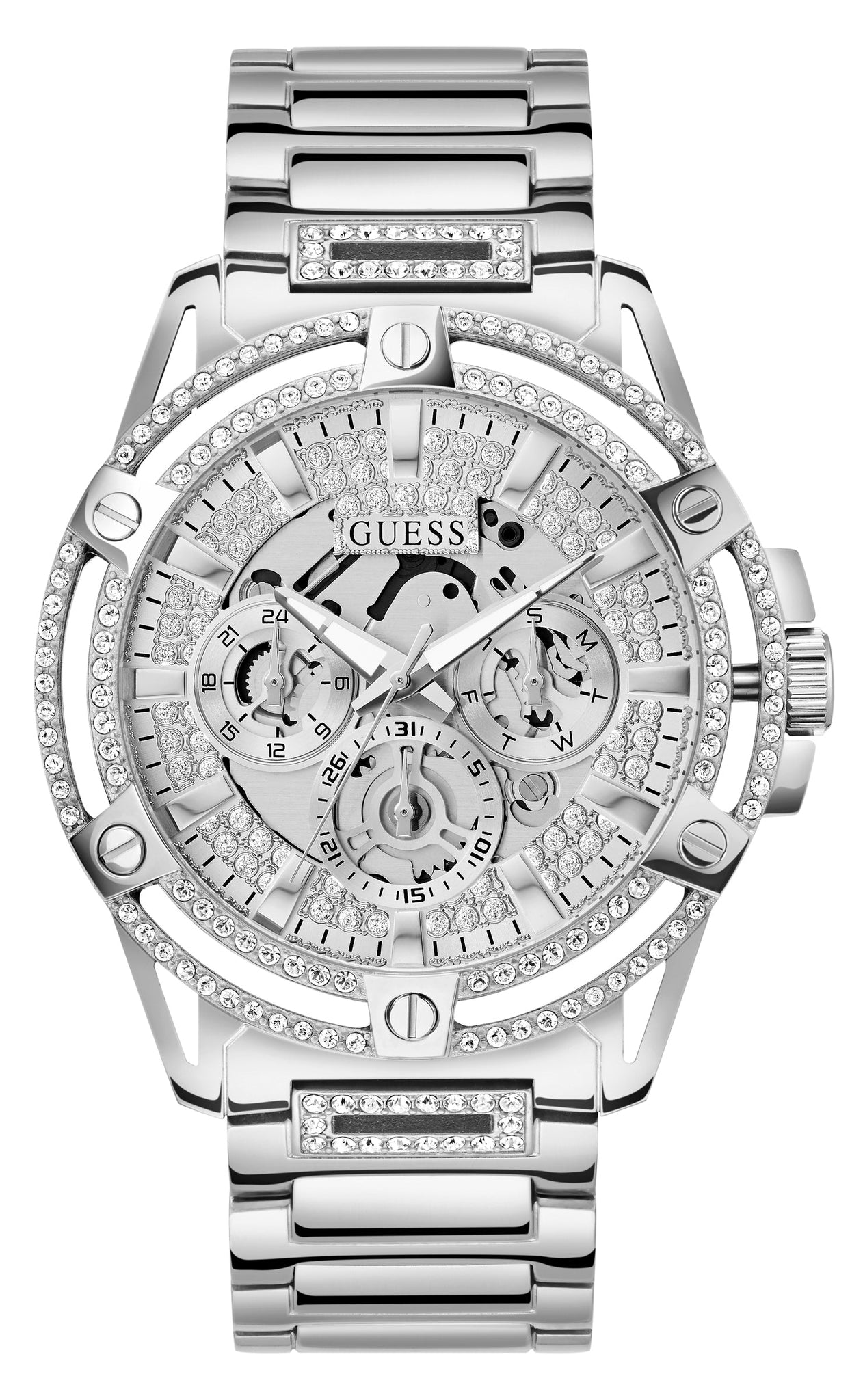  Shop Authentic Guess King Quartz Silver Dial Silver Steel Strap Watch For Men - GW0497G1 - Luxxuri