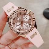  Shop Authentic Guess Frontier Diamonds Rose Gold Dial Pink Rubber Strap Watch For Women - W1160L5 - Luxxuri