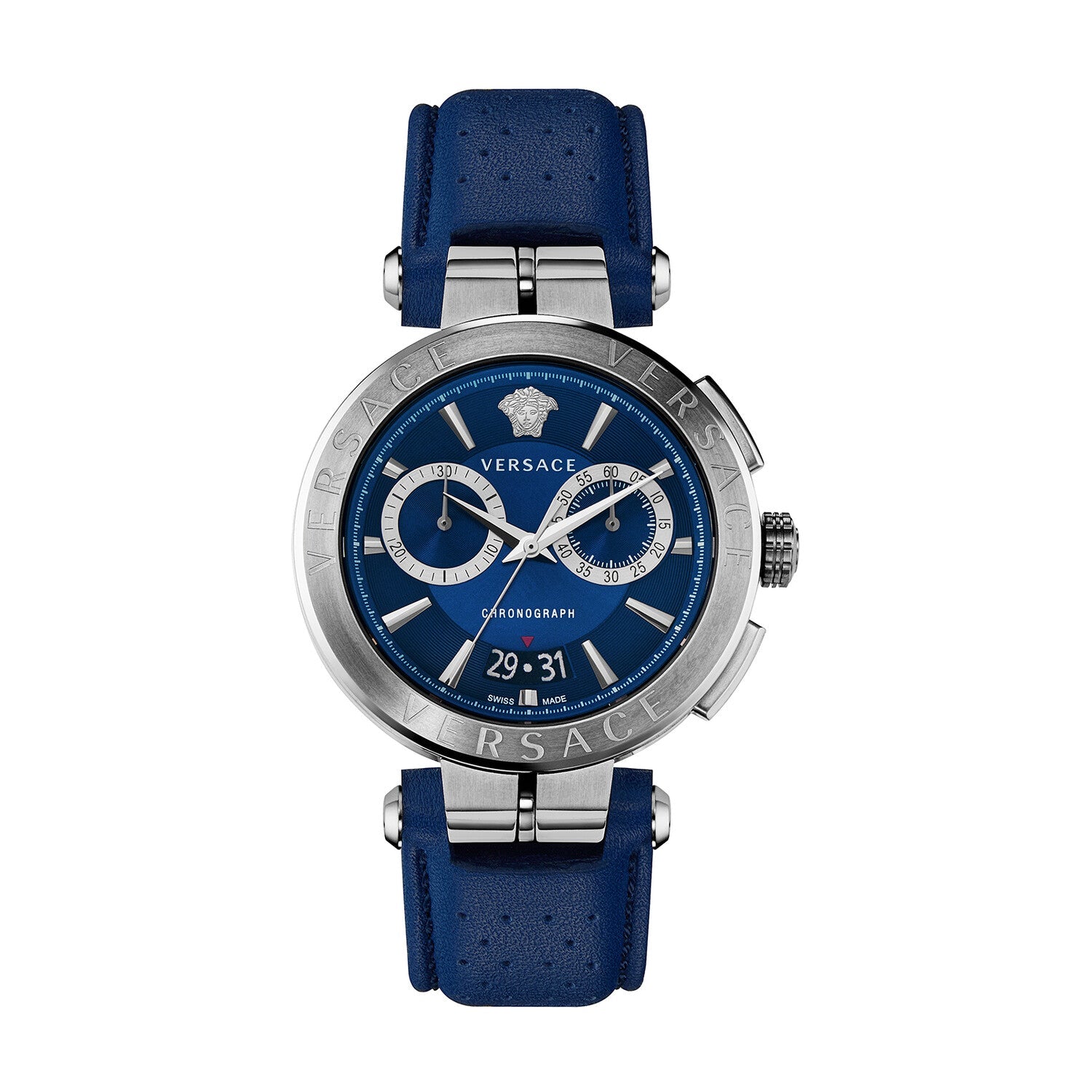  Shop Authentic Versace Aion Chronograph Blue Dial Blue Leather Strap Watch for Men - VE1D01220 - Luxxuri
