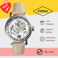  Shop Authentic Fossil Boyfriend Automatic Skeleton Silver Dial White Leather Strap Watch for Women - ME3069 - Luxxuri