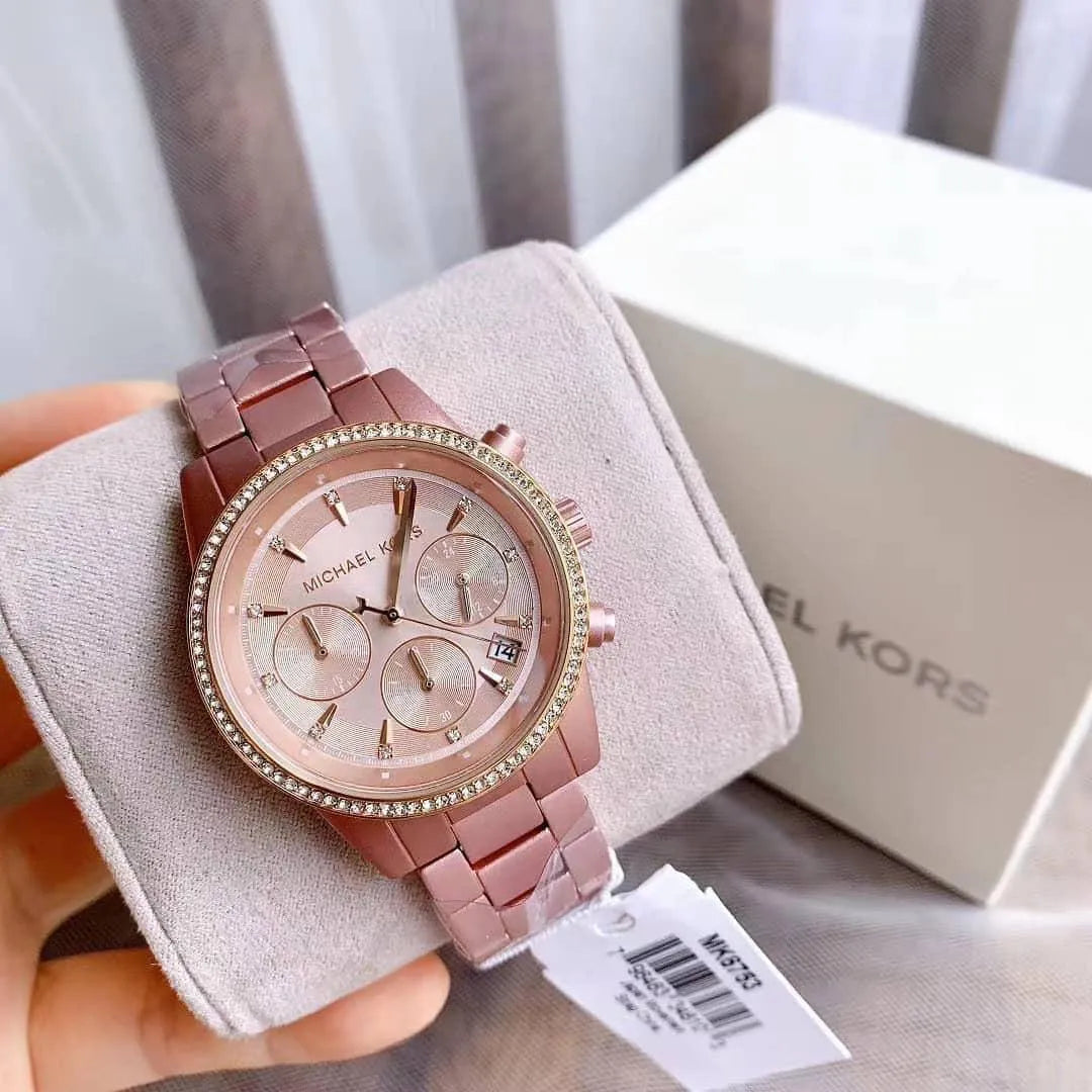  Shop Authentic Michael Kors Ritz Chronograph Rose Gold Dial Rose Gold Steel Strap Watch For Women - MK6753 - Luxxuri