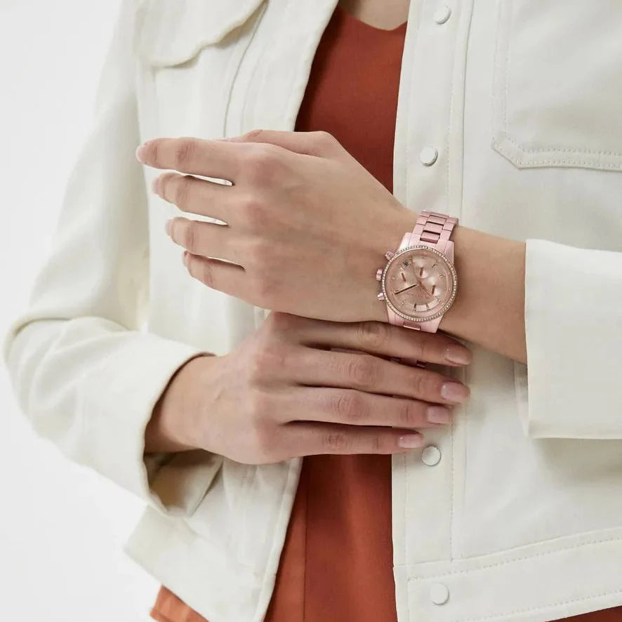 Michael Kors Ritz Chronograph Rose Gold Dial Rose Gold Steel Strap Watch For Women - MK6753