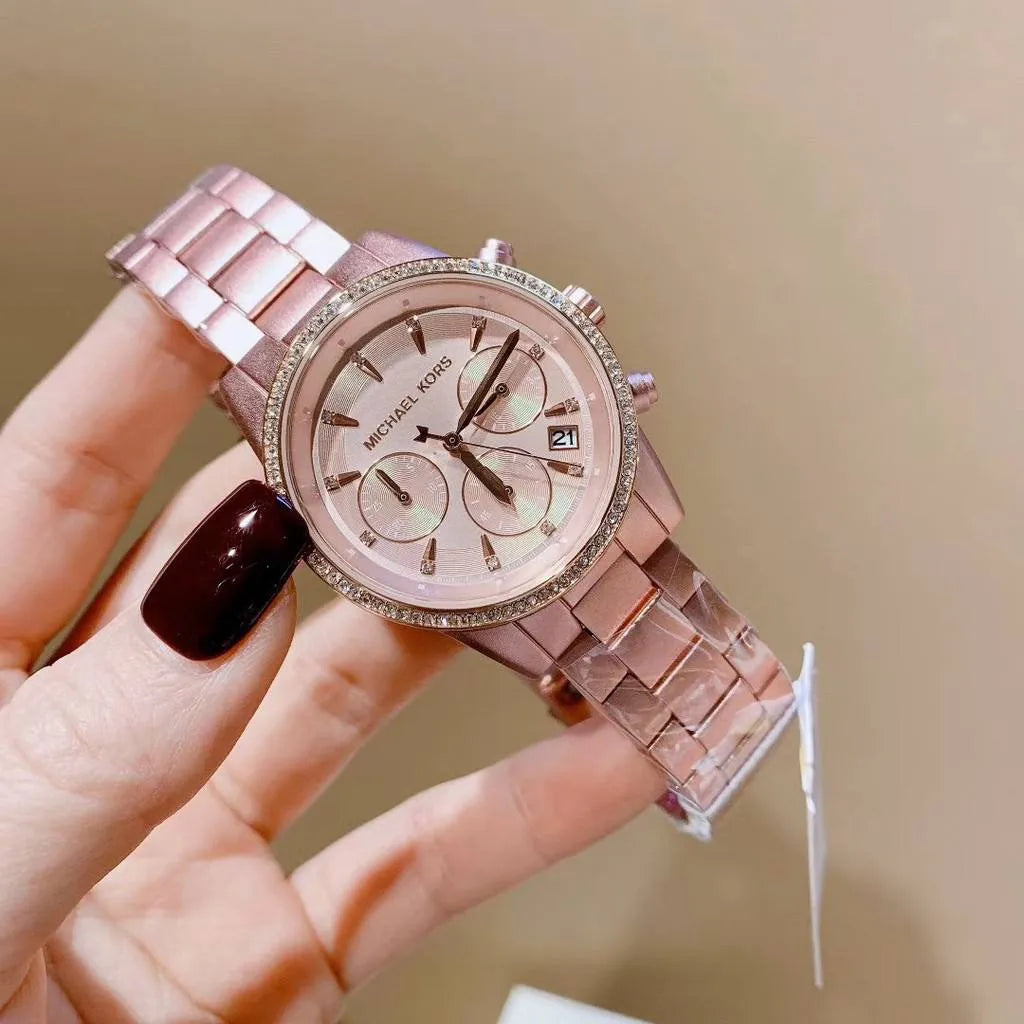  Shop Authentic Michael Kors Ritz Chronograph Rose Gold Dial Rose Gold Steel Strap Watch For Women - MK6753 - Luxxuri