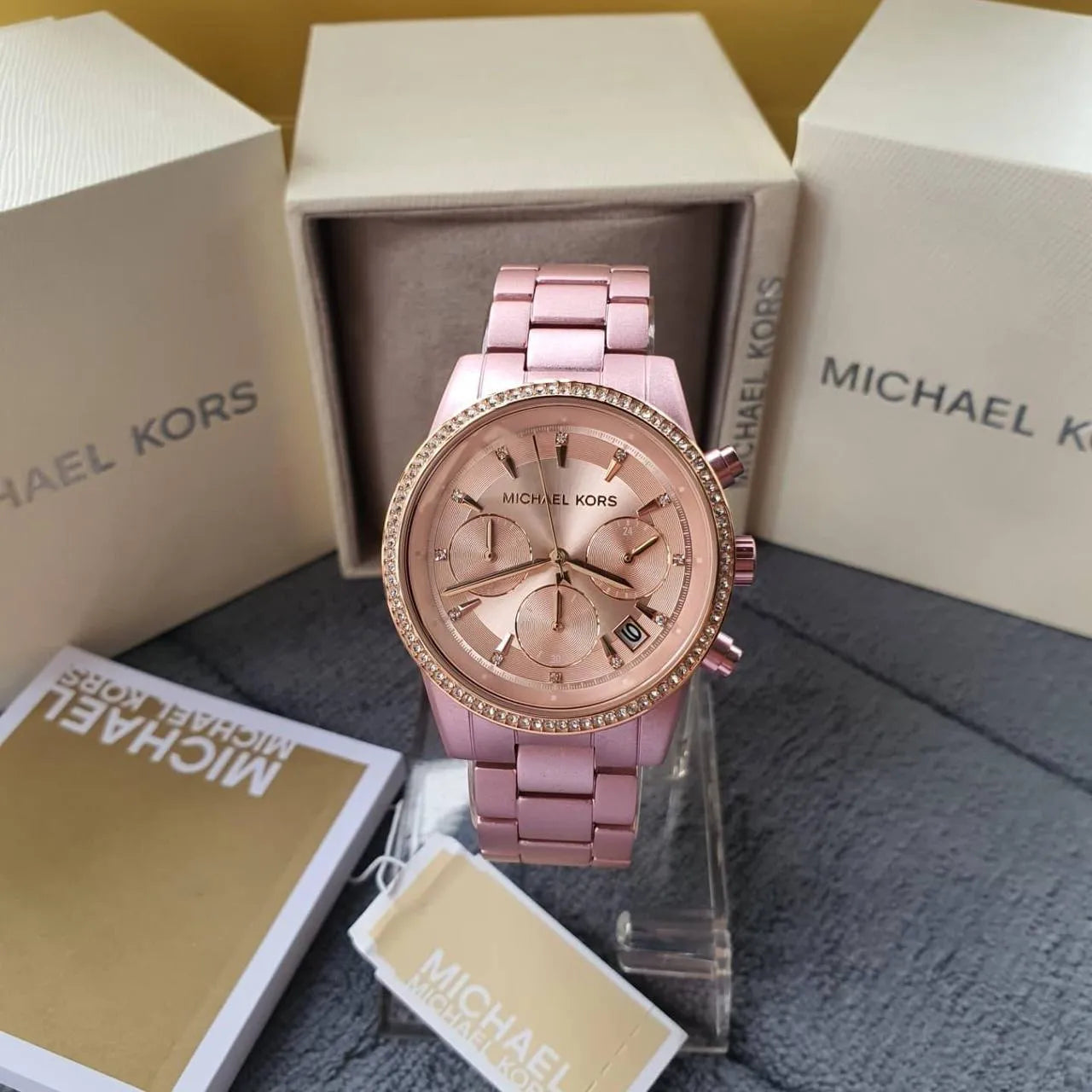  Shop Authentic Michael Kors Ritz Chronograph Rose Gold Dial Rose Gold Steel Strap Watch For Women - MK6753 - Luxxuri