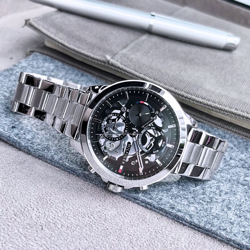  Shop Authentic Tommy Hilfiger Henry Chronograph Black Dial Silver Steel Strap Watch For Men - 1710477 - Luxxuri