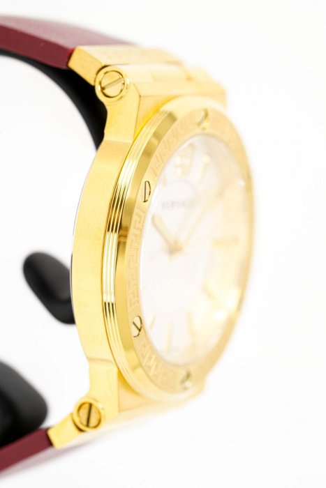 Versace Greca Silver Dial Red Leather Strap Watch for Women - VEVH00420