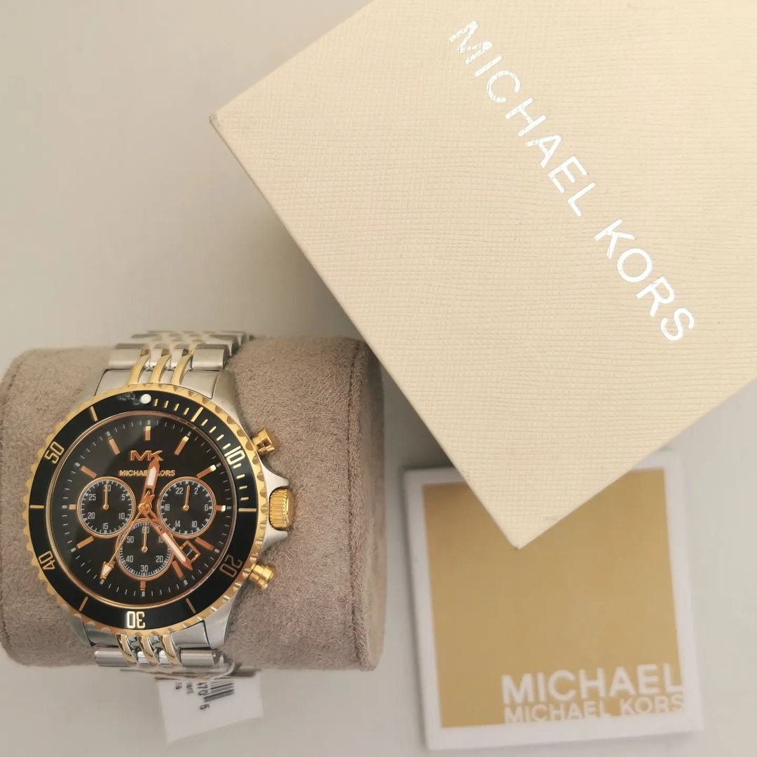  Shop Authentic Michael Kors Bayville Chronograph Black Dial Two Tone Steel Strap Watch For Women - MK8872 - Luxxuri