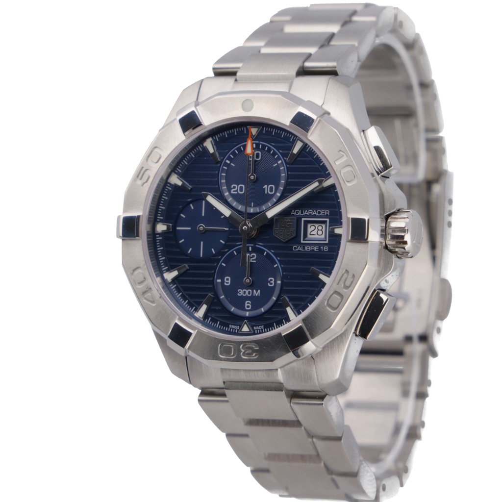  Shop Authentic Tag Heuer Aquaracer Caliber 16 Automatic Chronograph Blue Dial Silver Steel Strap Watch for Men - CAY2112.BA0927 - Luxxuri