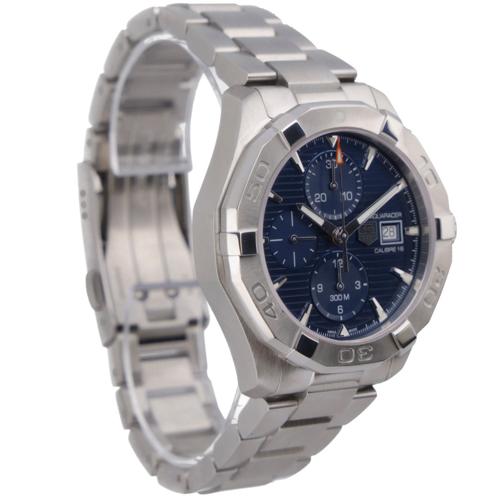  Shop Authentic Tag Heuer Aquaracer Caliber 16 Automatic Chronograph Blue Dial Silver Steel Strap Watch for Men - CAY2112.BA0927 - Luxxuri