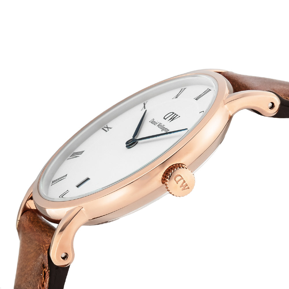  Shop Authentic Daniel Wellington Dapper Durham White Dial Brown Leather Strap Watch For Women - DW00100113 - Luxxuri