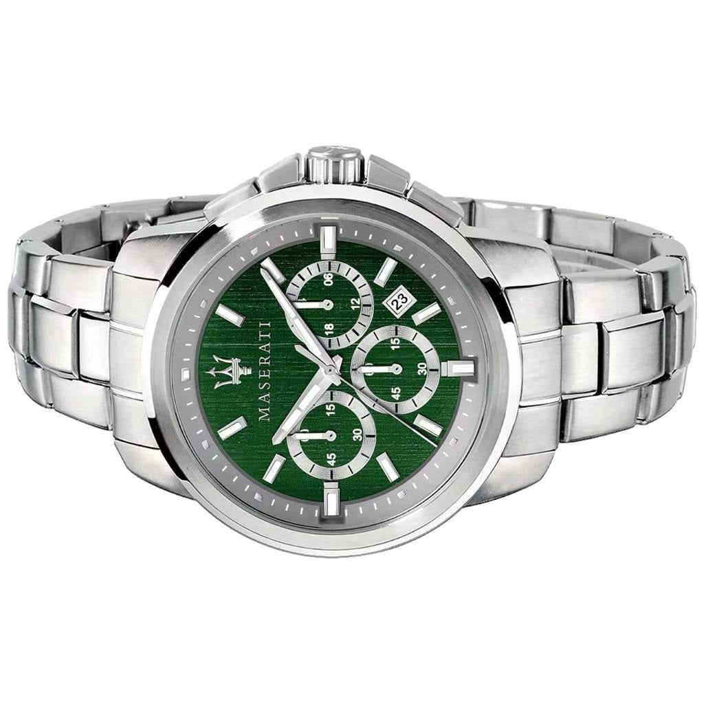  Shop Authentic Maserati Successo Chronograph Green Dial Silver Steel Strap Watch For Men - R8873621017 - Luxxuri