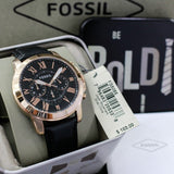  Shop Authentic Fossil Grant Chronograph Grey Dial Black Leather Strap Watch for Men - FS5085 - Luxxuri