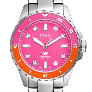  Shop Authentic Fossil Blue Dive Analog Pink Dial Silver Steel Strap Watch For Women - ES5351 - Luxxuri