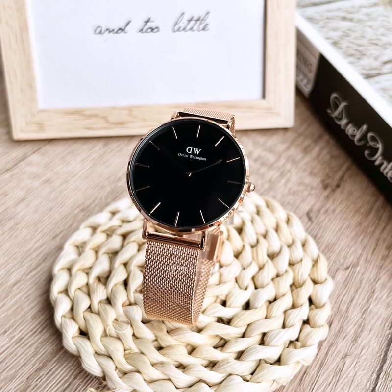 Shop Authentic Daniel Wellington Petite Melrose Black Dial Rose Gold Mesh Strap Watch For Women - DW00100303 - Luxxuri