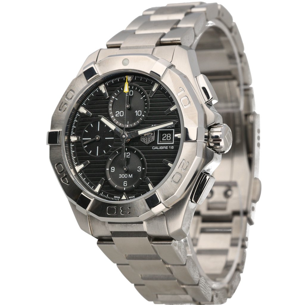  Shop Authentic Tag Heuer Aquaracer Automatic Chronograph Black Dial Silver Steel Strap Watch for Men - CAY2110.BA0927 - Luxxuri
