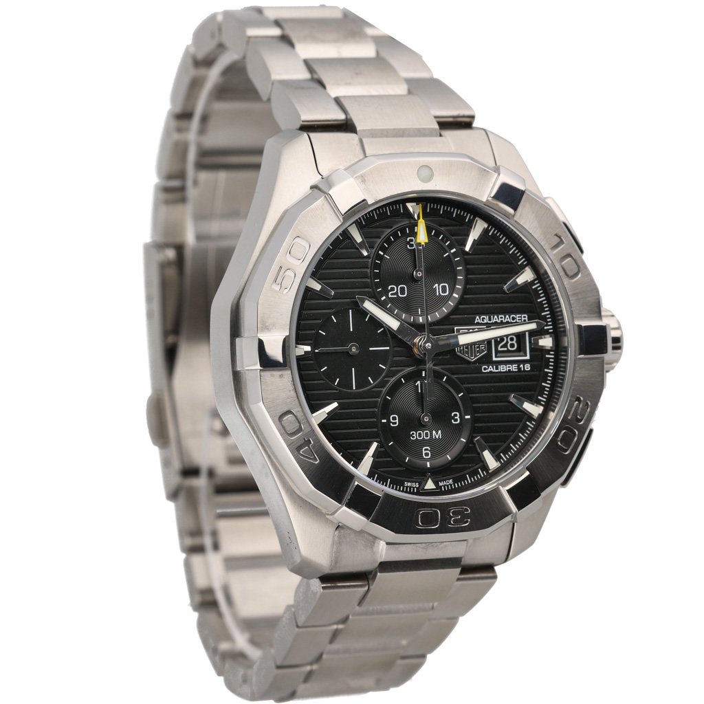  Shop Authentic Tag Heuer Aquaracer Automatic Chronograph Black Dial Silver Steel Strap Watch for Men - CAY2110.BA0927 - Luxxuri