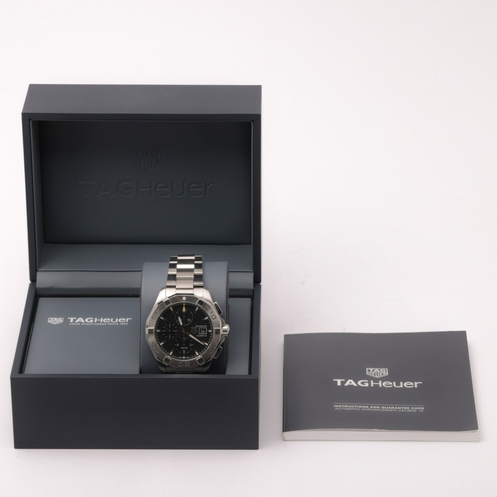  Shop Authentic Tag Heuer Aquaracer Automatic Chronograph Black Dial Silver Steel Strap Watch for Men - CAY2110.BA0927 - Luxxuri
