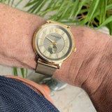  Shop Authentic Versace V Circle Quartz Gold Dial Gold Mesh Bracelet Watch For Men - VBQ070017 - Luxxuri