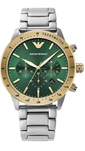  Shop Authentic Emporio Armani Mario Chronograph Green Dial Silver Steel Strap Watch For Men - AR11454 - Luxxuri
