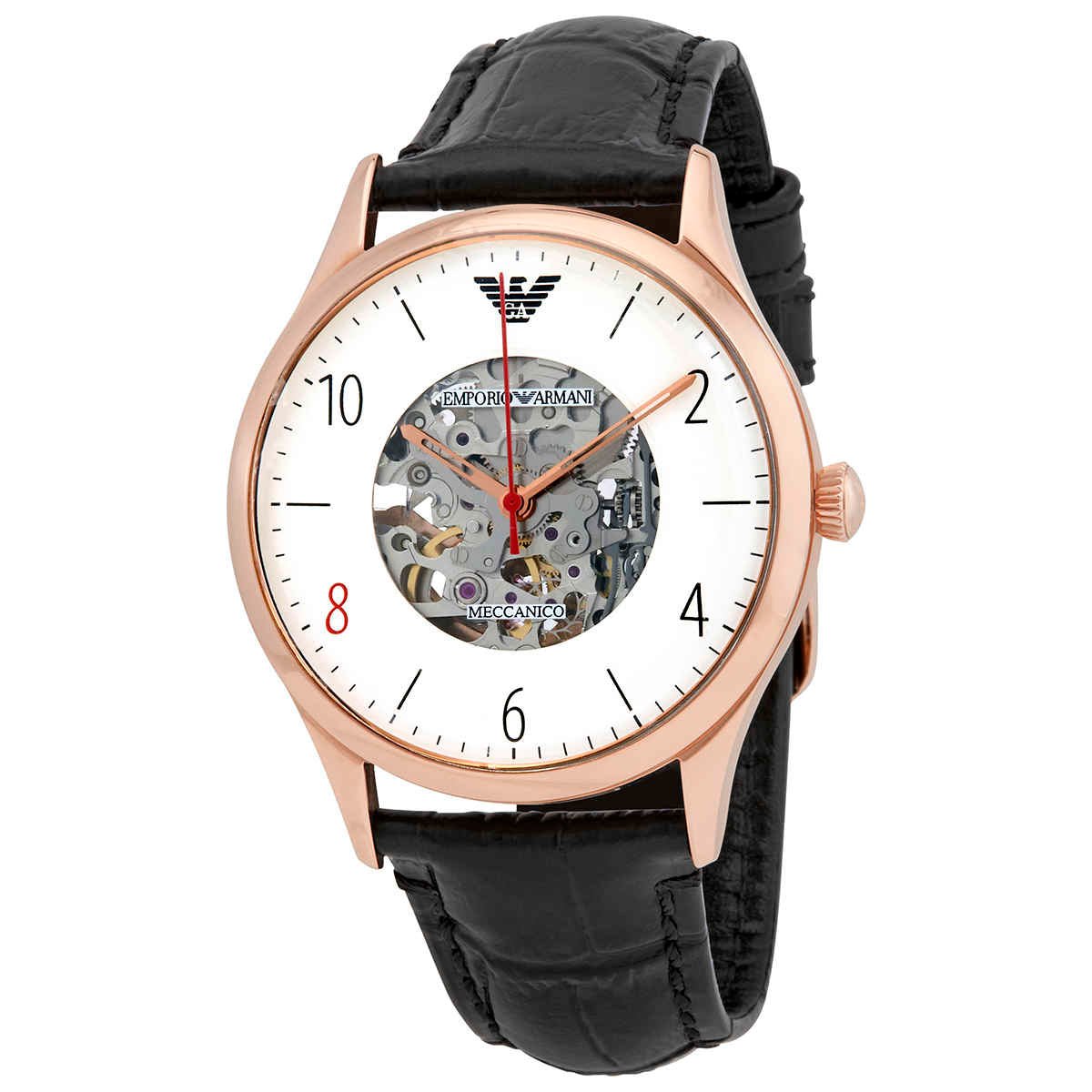  Shop Authentic Emporio Armani Meccanico White Skeleton Dial Black Leather Strap Watch For Men - AR1924 - Luxxuri