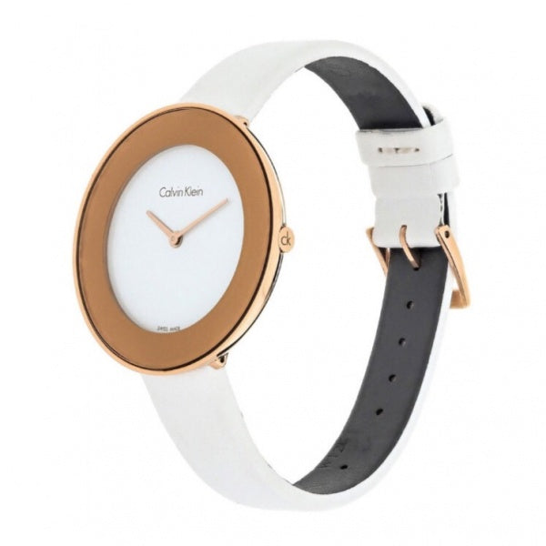  Shop Authentic Calvin Klein Chic White Dial White Leather Strap Watch for Women - K7N236K2 - Luxxuri