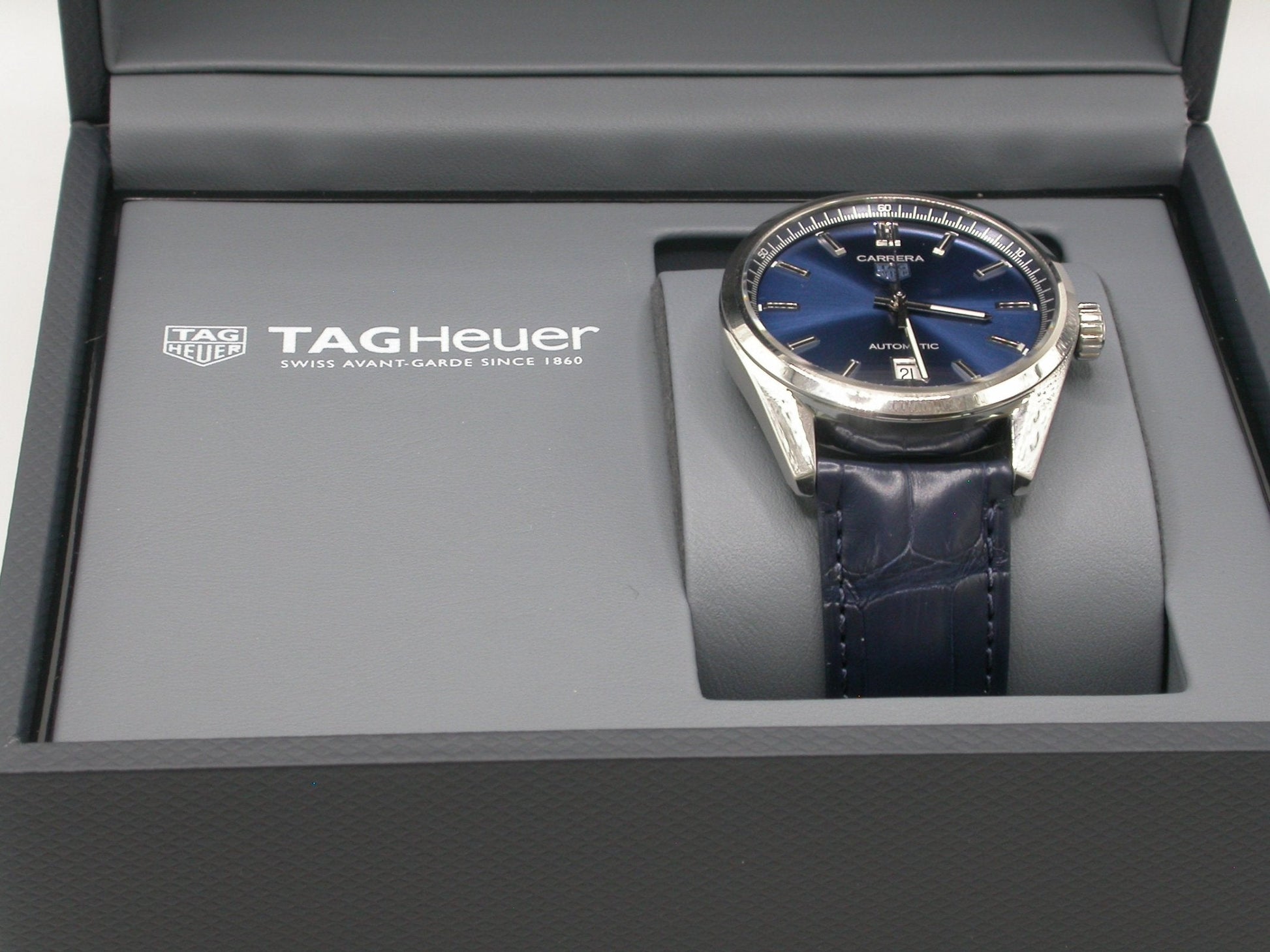  Shop Authentic Tag Heuer Carrera Date Blue Dial Blue Leather Strap Watch for Men - WBN2112.FC6504 - Luxxuri