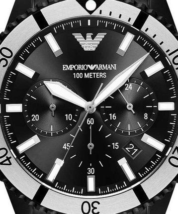 Emporio Armani Diver Chronograph Black Dial Black Steel Strap Watch For Men - AR80050