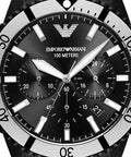  Shop Authentic Emporio Armani Diver Chronograph Black Dial Black Steel Strap Watch For Men - AR80050 - Luxxuri