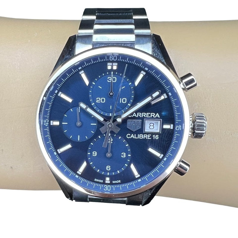  Shop Authentic Tag Heuer Carrera Chronograph 41mm Blue Dial Silver Steel Strap Watch for Men - CBK2112.BA0715 - Luxxuri