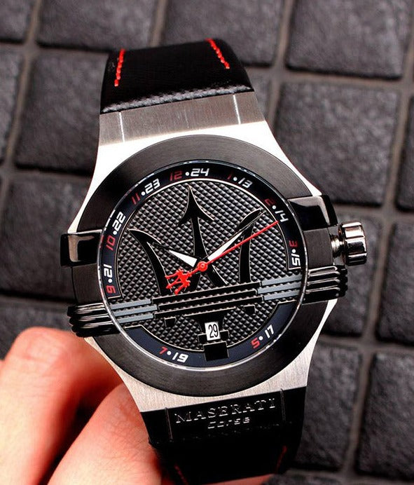  Shop Authentic Maserati Potenza Black Dial Black Leather Strap Watch For Men - R8851108001 - Luxxuri