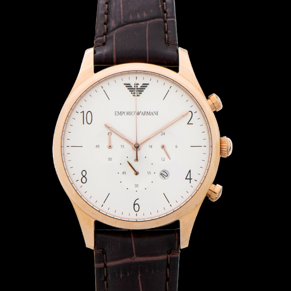  Shop Authentic Emporio Armani Beta Chronograph White Dial Brown Leather Strap Watch For Men - AR1916 - Luxxuri