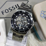  Shop Authentic Fossil FB-01 Automatic Skeleton Black Dial Silver Steel Strap Watch for Men - ME3190 - Luxxuri